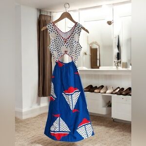 Blue and White Sailboat Print Dress